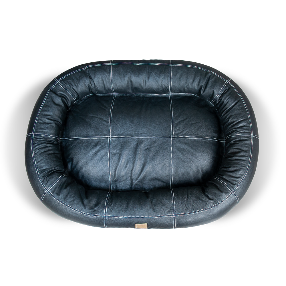 Large Genuine Leather Dog Bed Black Wouf Poof Dog Beds